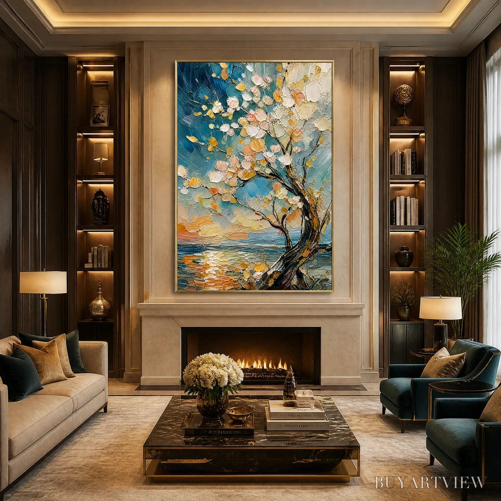 ARTOVITAS Springtide Tree – Blossom Tree Seascape Painting - image 2