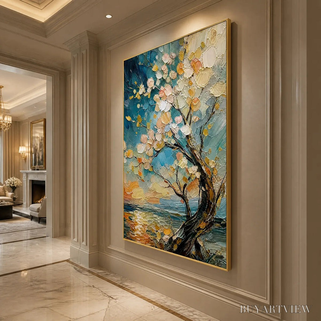 ARTOVITAS Springtide Tree – Blossom Tree Seascape Painting - image 4