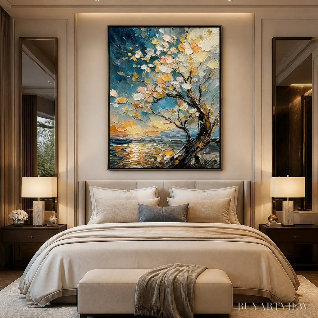 ARTOVITAS Springtide Tree – Blossom Tree Seascape Painting - image 5
