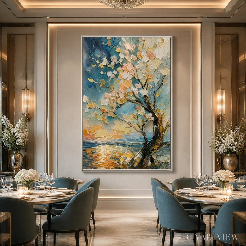 ARTOVITAS Springtide Tree – Blossom Tree Seascape Painting - image 6