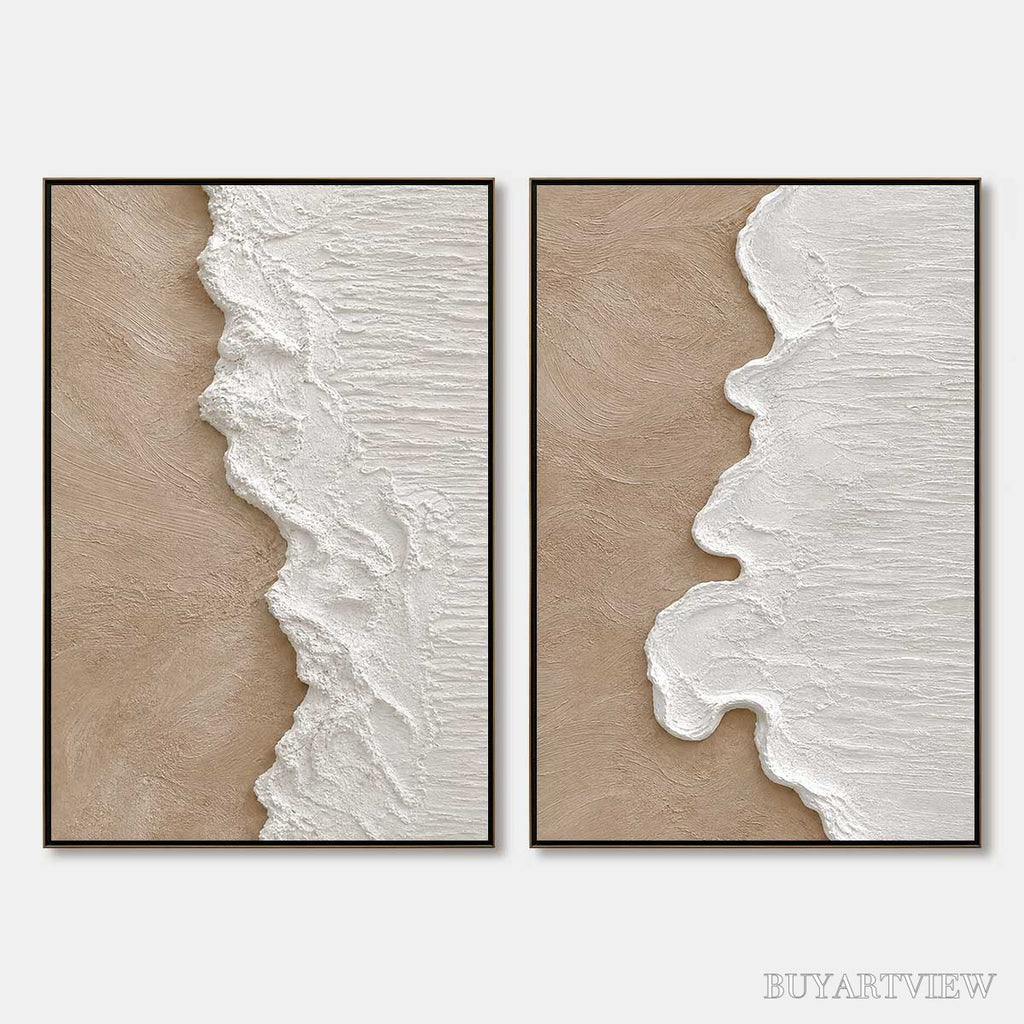 ARTOVITAS Coastal Calm – Textured Wabi-Sabi Abstract Beach Painting Diptych - image 1