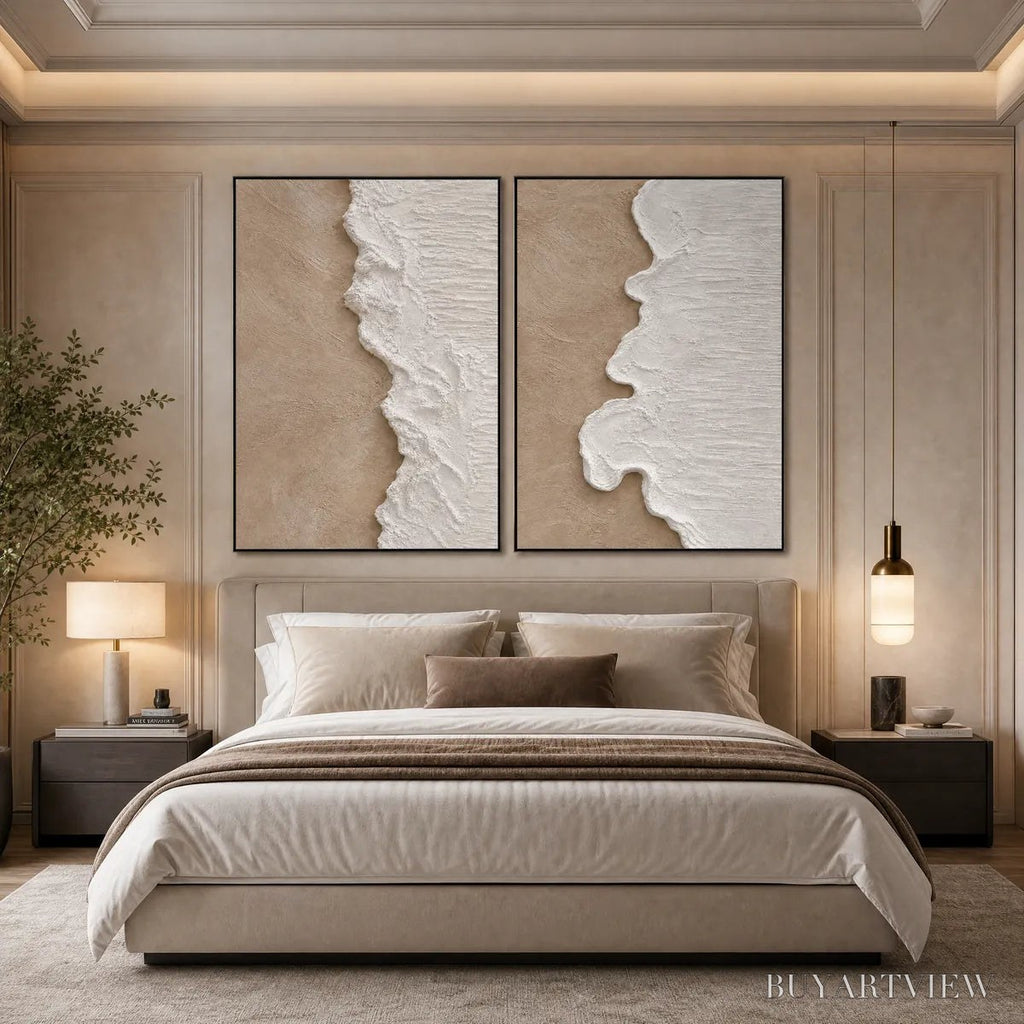 ARTOVITAS Coastal Calm – Textured Wabi-Sabi Abstract Beach Painting Diptych - image 2