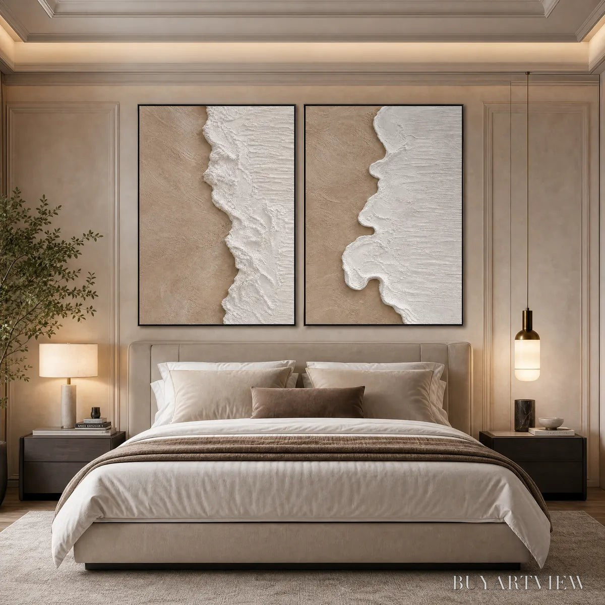 ARTOVITAS Coastal Calm – Textured Wabi-Sabi Abstract Beach Painting Diptych - image 2