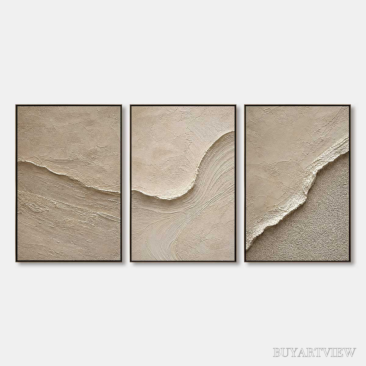 ARTOVITAS Shoreline Echo – Textured Beige Wabi Sabi Set of 3 - image 1