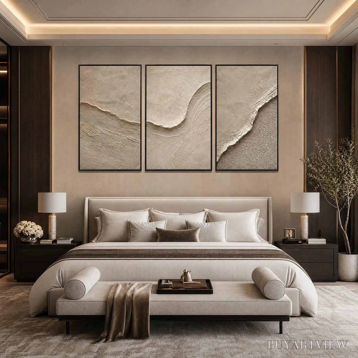 ARTOVITAS Shoreline Echo – Textured Beige Wabi Sabi Set of 3 - image 2