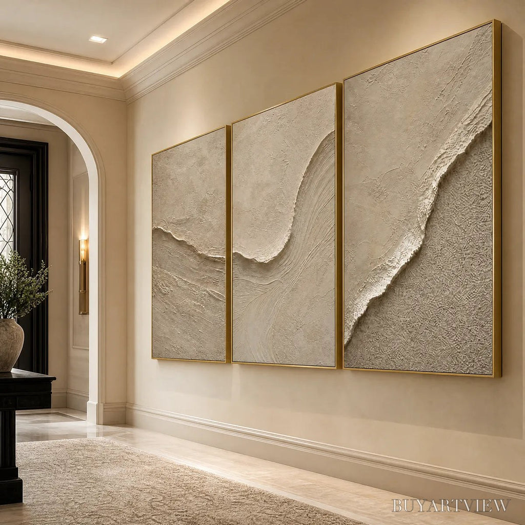 ARTOVITAS Shoreline Echo – Textured Beige Wabi Sabi Set of 3 - image 4
