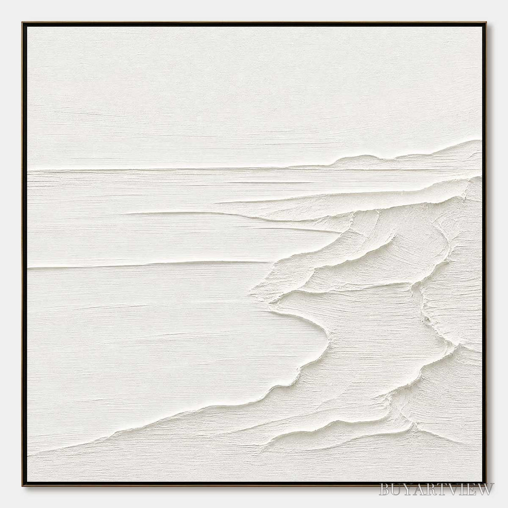 ARTOVITAS Eternal Shore – Minimalist White Textured Seascape Painting - image 1