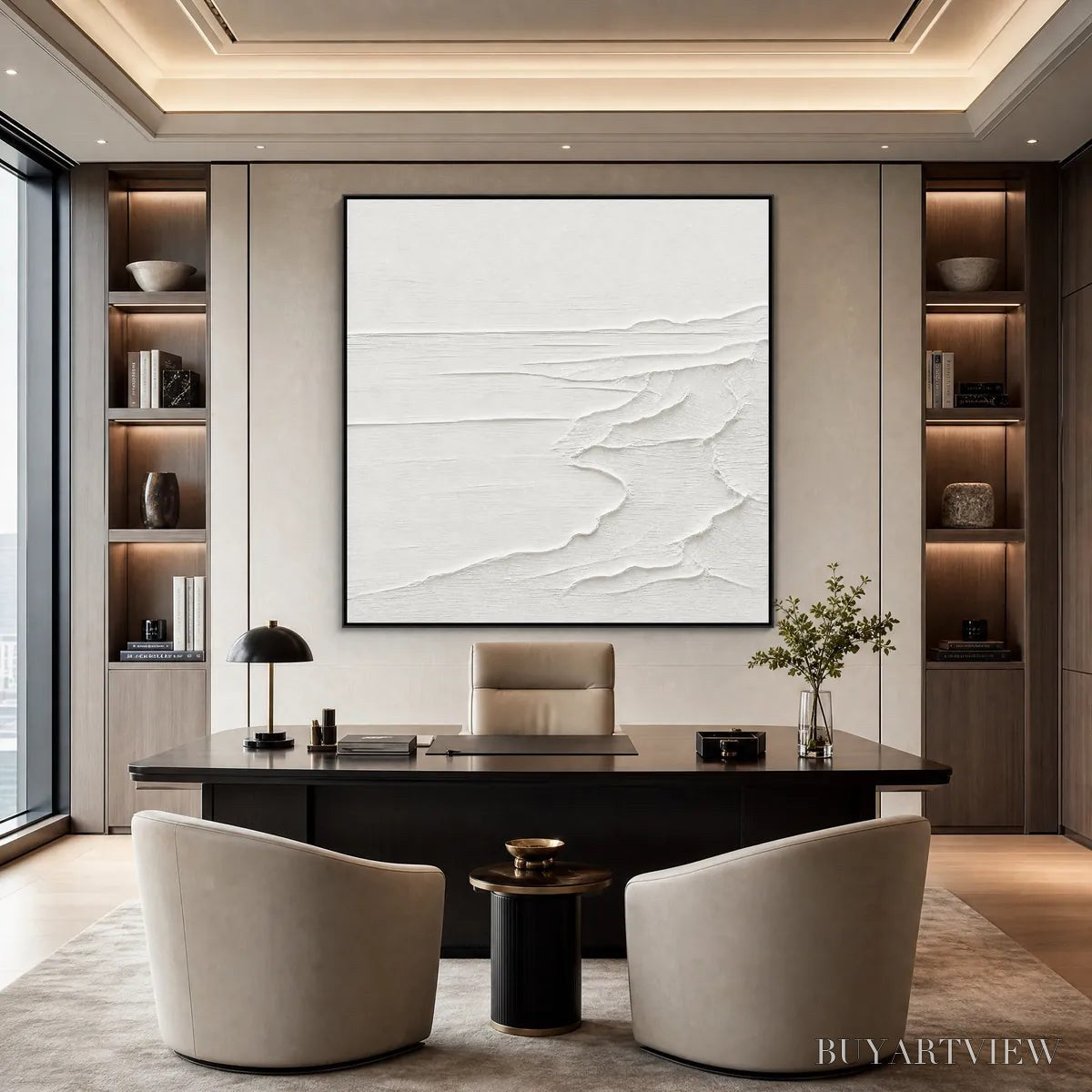 ARTOVITAS Eternal Shore – Minimalist White Textured Seascape Painting - image 2