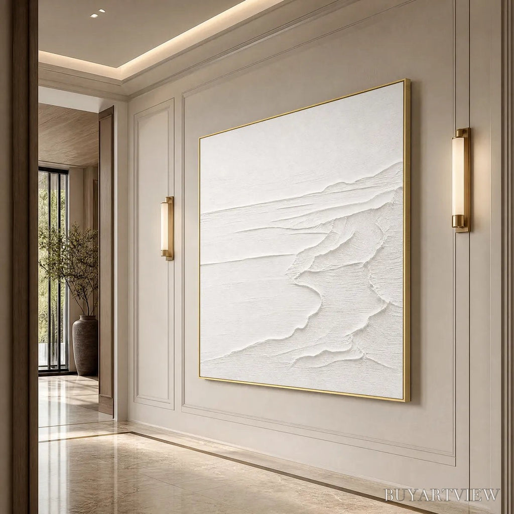 ARTOVITAS Eternal Shore – Minimalist White Textured Seascape Painting - image 4