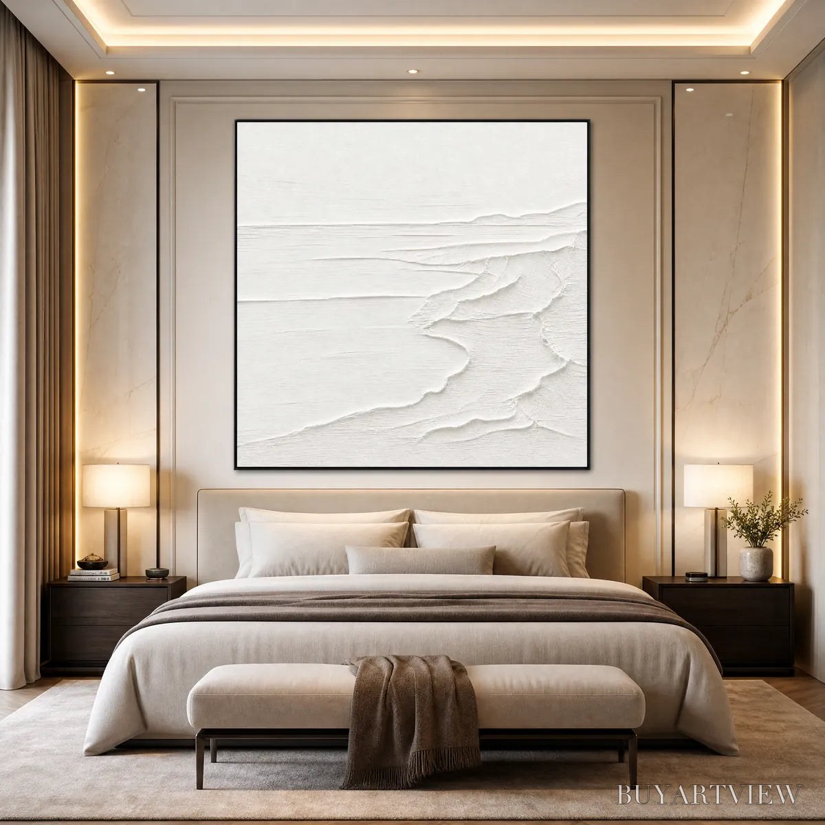 ARTOVITAS Eternal Shore – Minimalist White Textured Seascape Painting - image 5