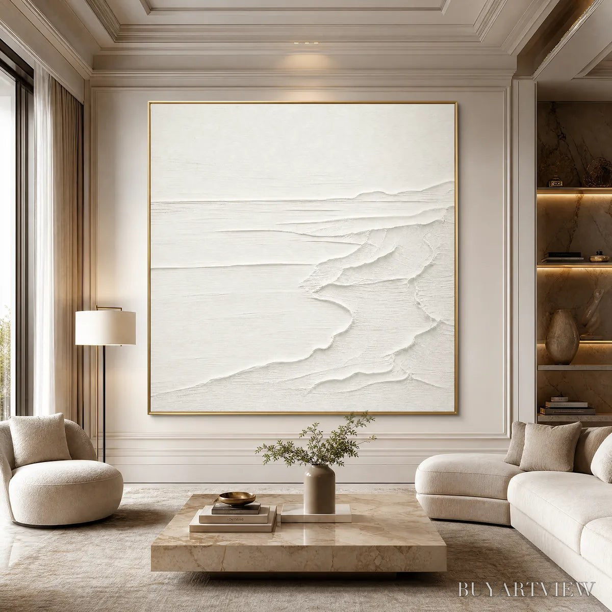 ARTOVITAS Eternal Shore – Minimalist White Textured Seascape Painting - image 6