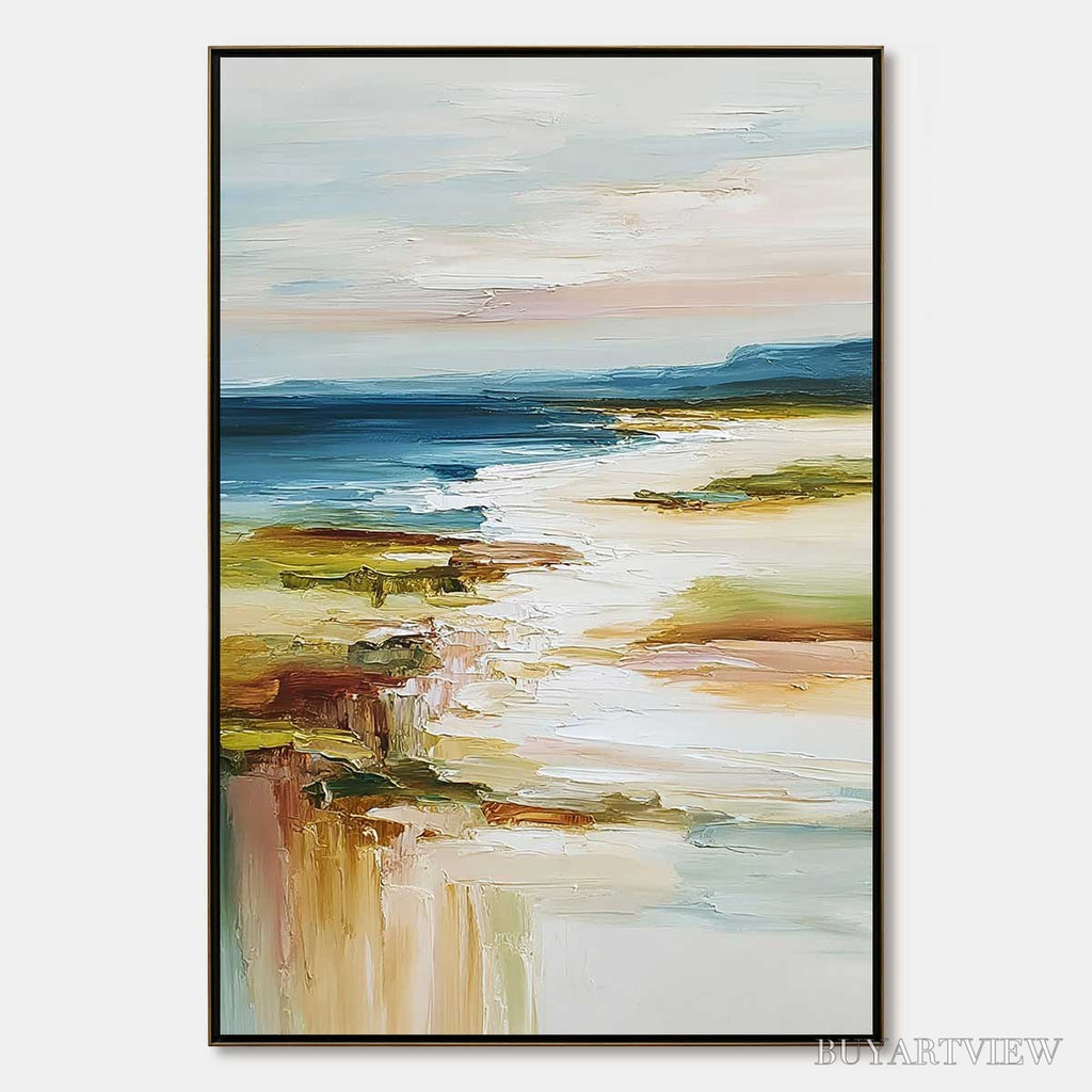 ARTOVITAS Coastal Reverie – Textured Vertical Abstract Seascape Painting - image 1