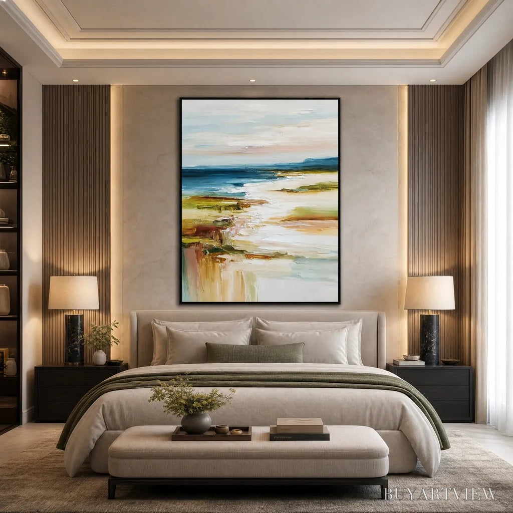 ARTOVITAS Coastal Reverie – Textured Vertical Abstract Seascape Painting - image 2