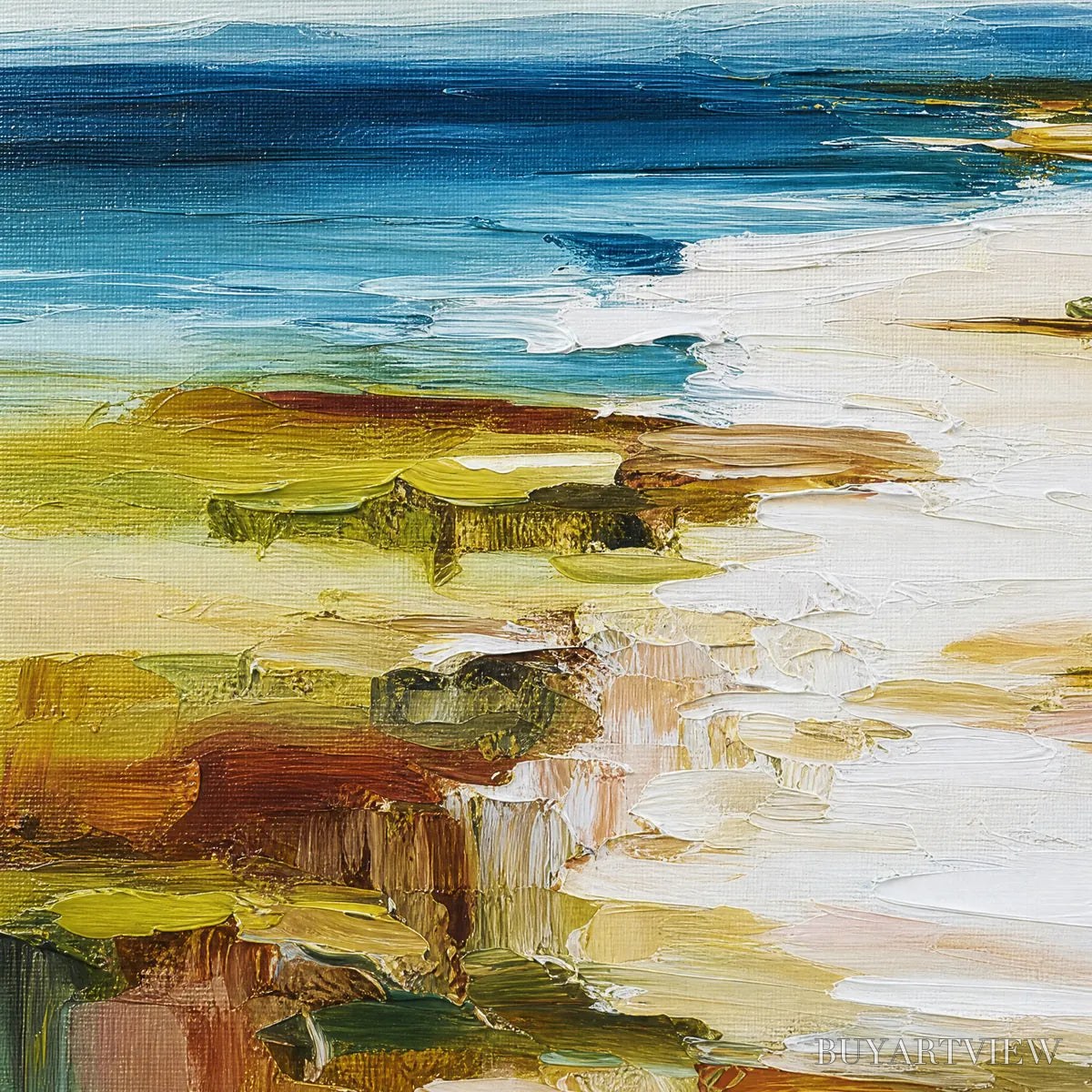 ARTOVITAS Coastal Reverie – Textured Vertical Abstract Seascape Painting - image 3