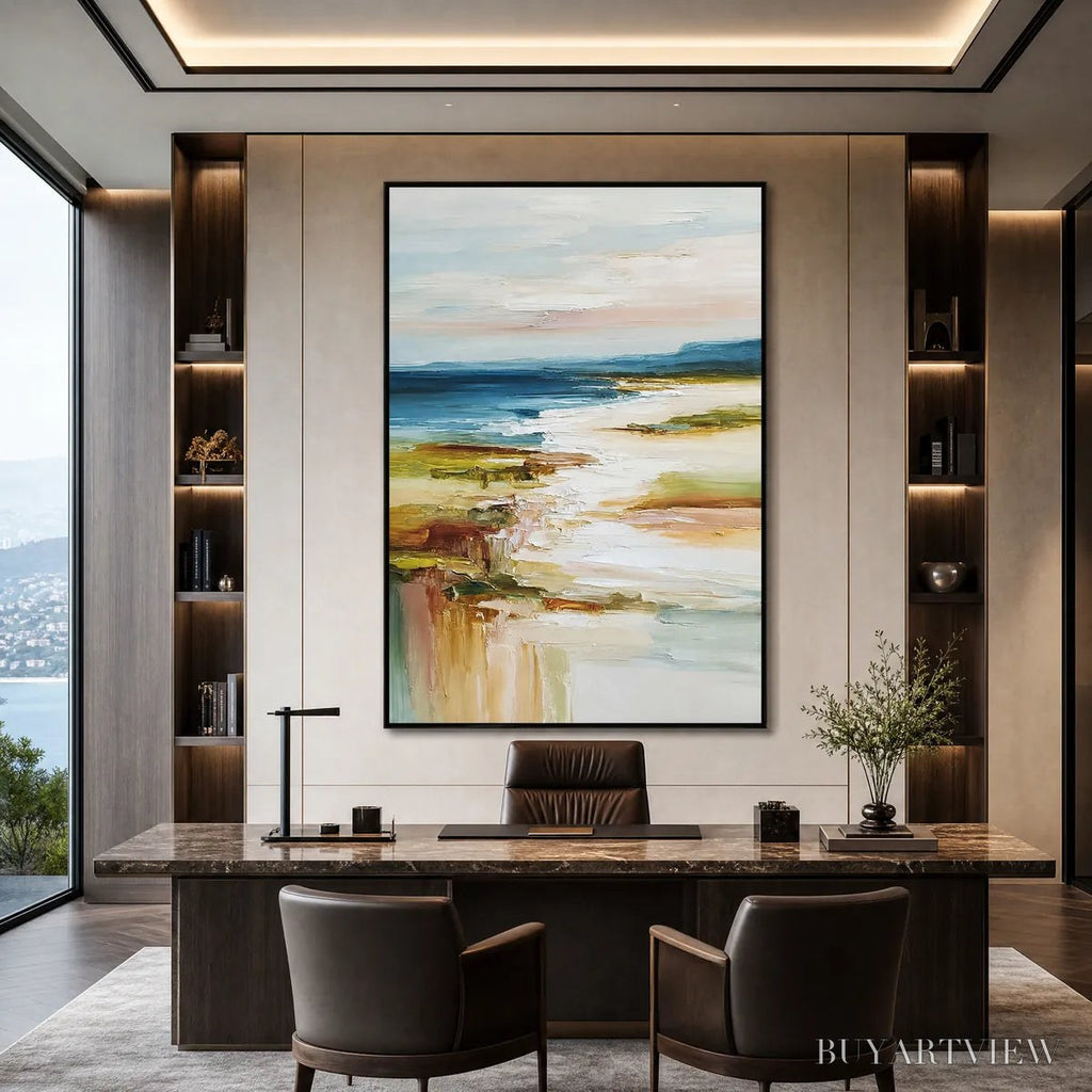 ARTOVITAS Coastal Reverie – Textured Vertical Abstract Seascape Painting - image 4