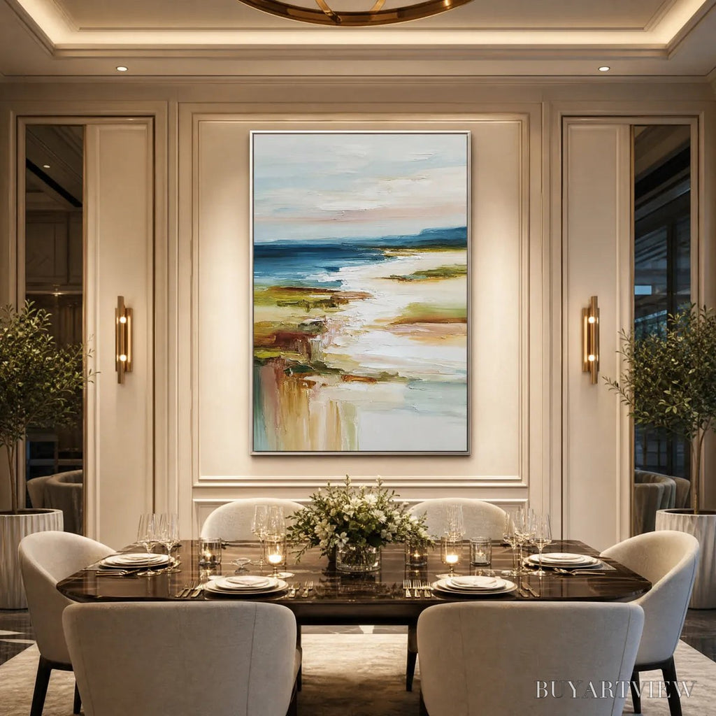 ARTOVITAS Coastal Reverie – Textured Vertical Abstract Seascape Painting - image 5