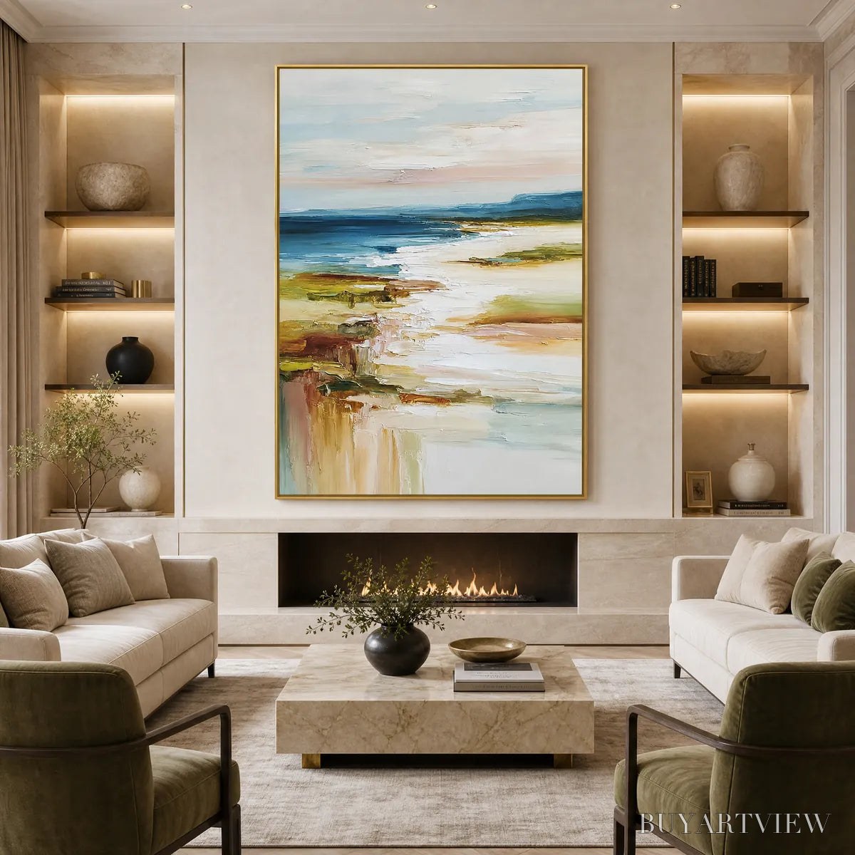 ARTOVITAS Coastal Reverie – Textured Vertical Abstract Seascape Painting - image 6