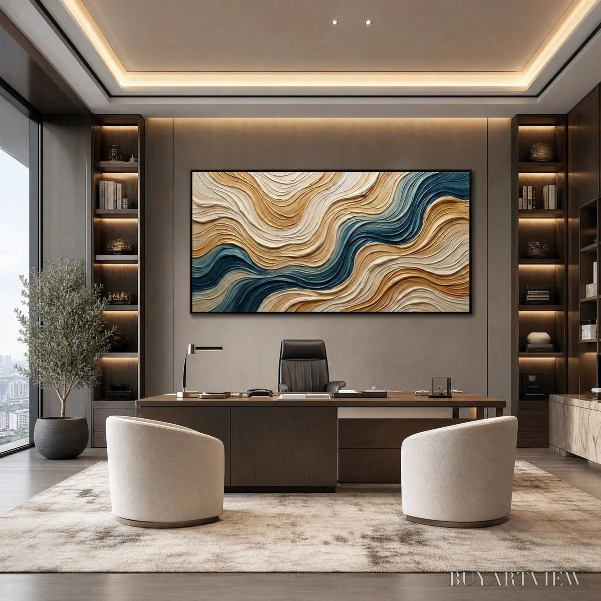 ARTOVITAS Coastal Drift – Large Textured Abstract Painting of Coastal Waves - image 4