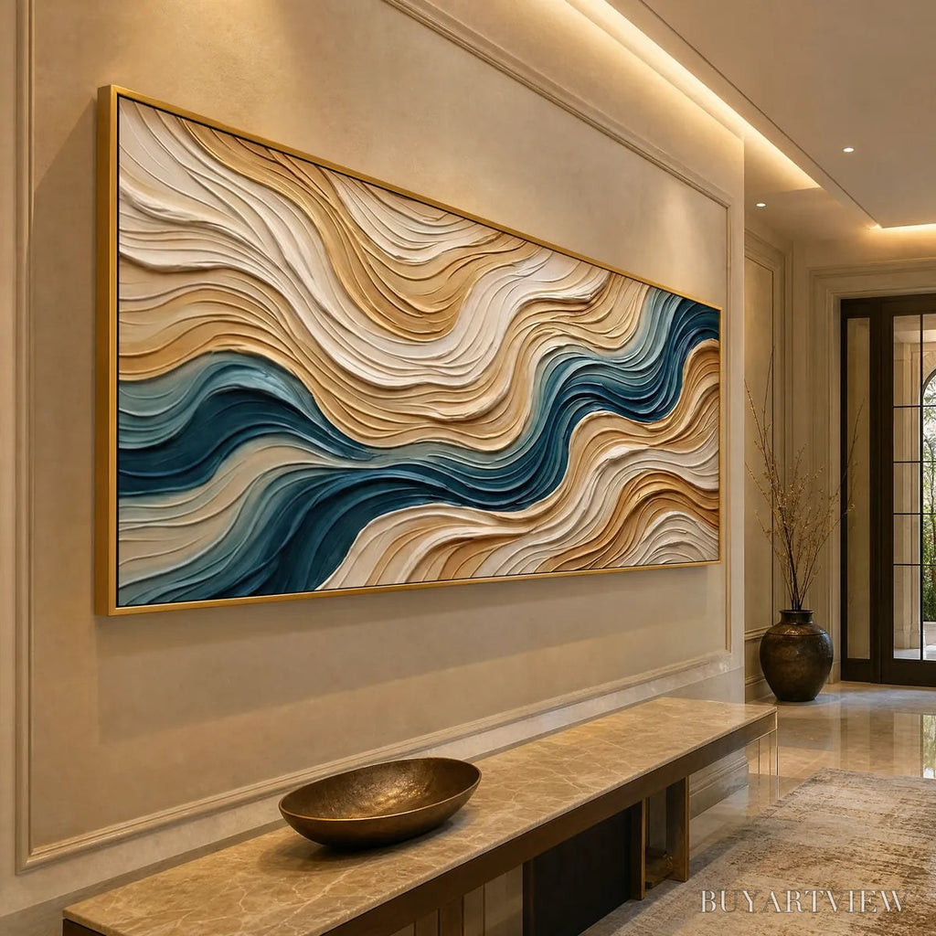 ARTOVITAS Coastal Drift – Large Textured Abstract Painting of Coastal Waves - image 5