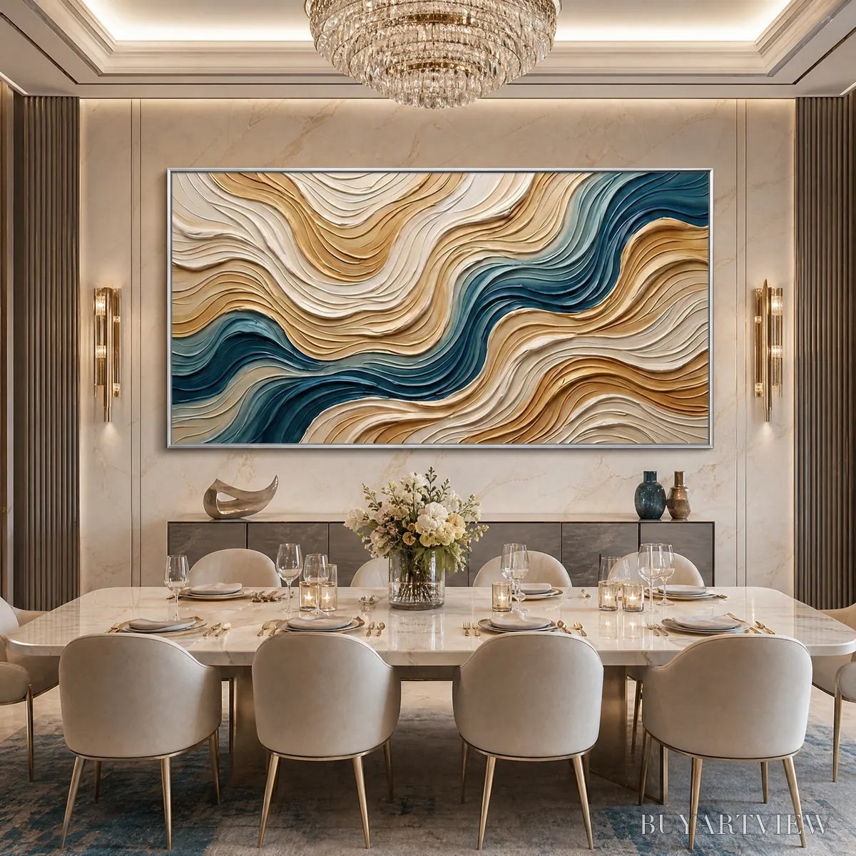 ARTOVITAS Coastal Drift – Large Textured Abstract Painting of Coastal Waves - image 6
