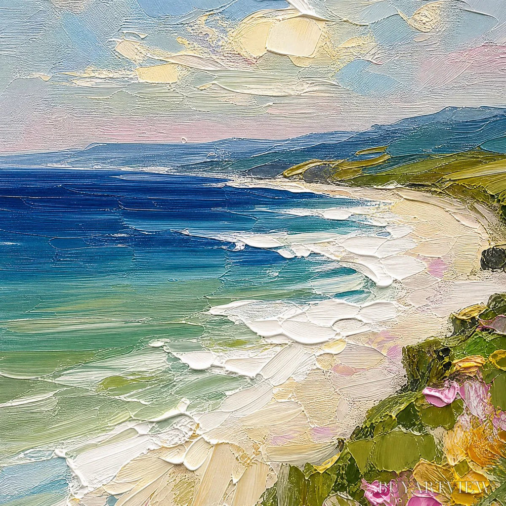 ARTOVITAS Coastal Bloom – Vertical Textured Seascape Painting of a Blooming Coast - image 3