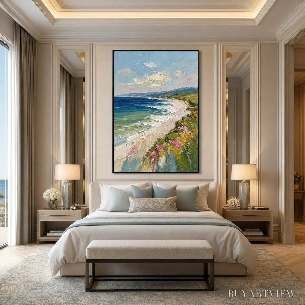 ARTOVITAS Coastal Bloom – Vertical Textured Seascape Painting of a Blooming Coast - image 4