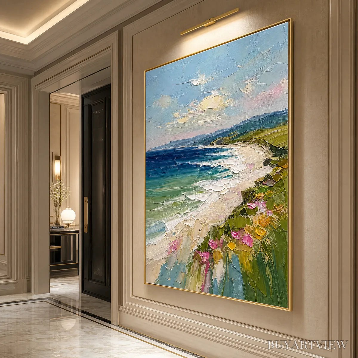 ARTOVITAS Coastal Bloom – Vertical Textured Seascape Painting of a Blooming Coast - image 5