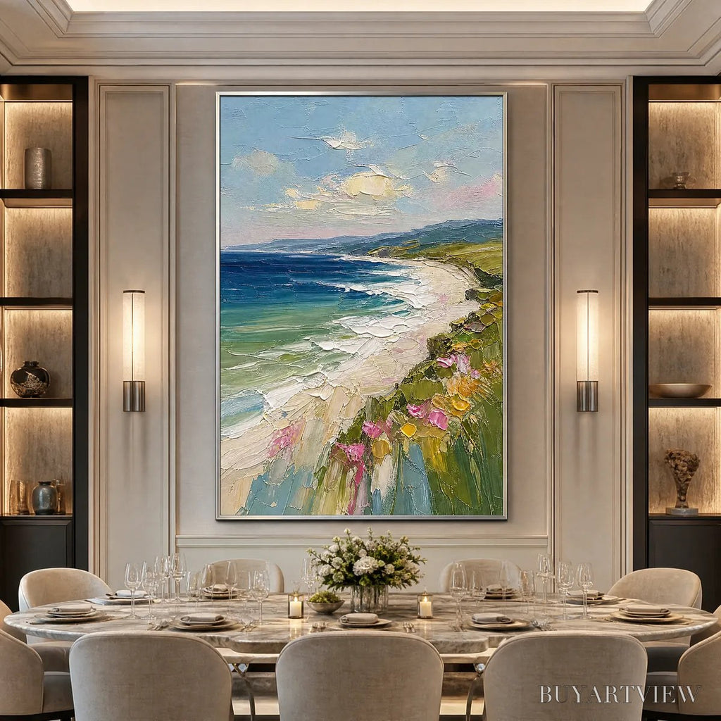 ARTOVITAS Coastal Bloom – Vertical Textured Seascape Painting of a Blooming Coast - image 6