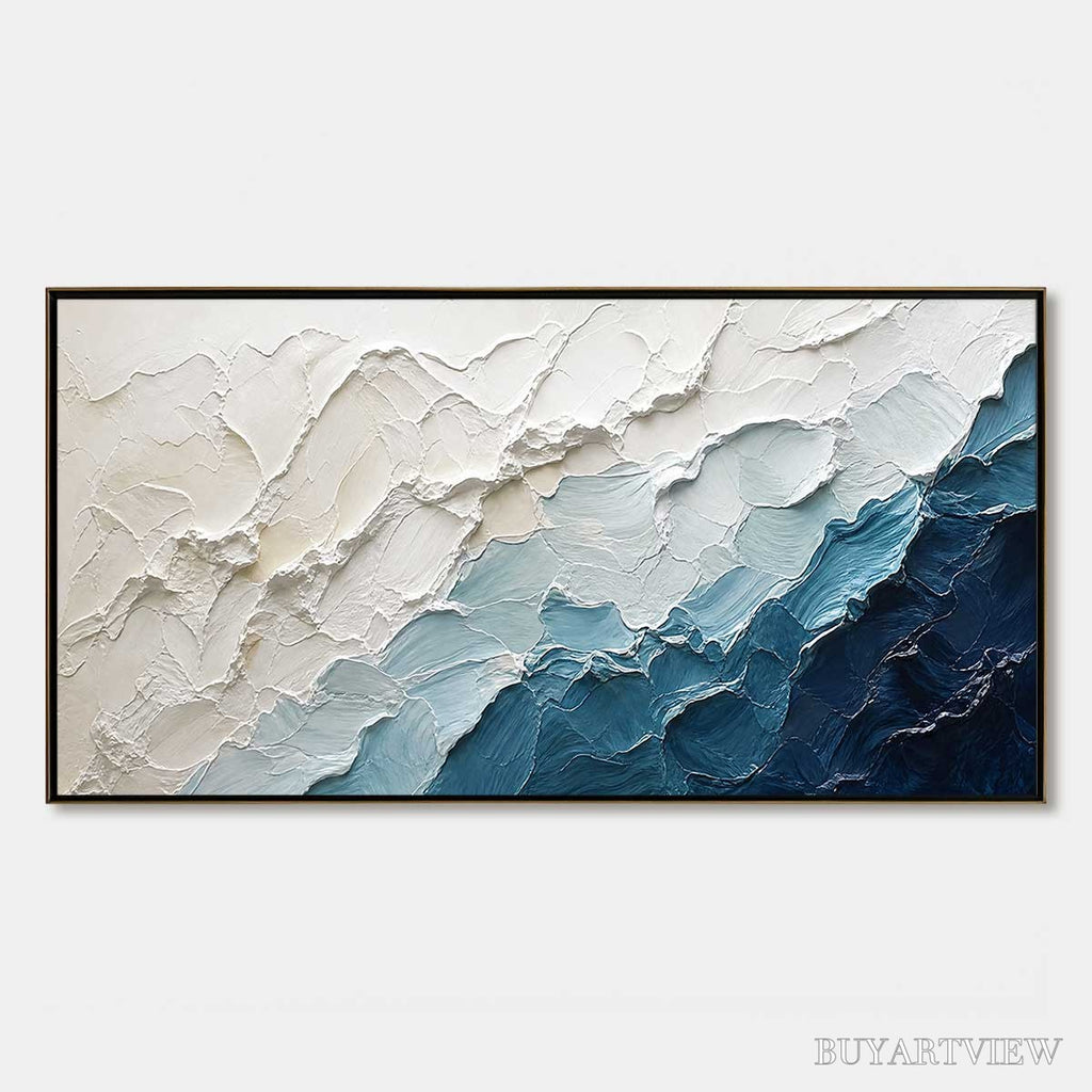ARTOVITAS Aegean Crest – Textured Abstract Seascape Painting in Blue and White - image 1