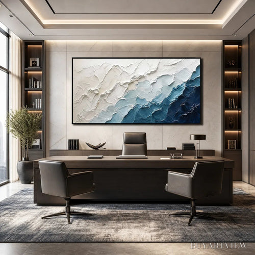 ARTOVITAS Aegean Crest – Textured Abstract Seascape Painting in Blue and White - image 2
