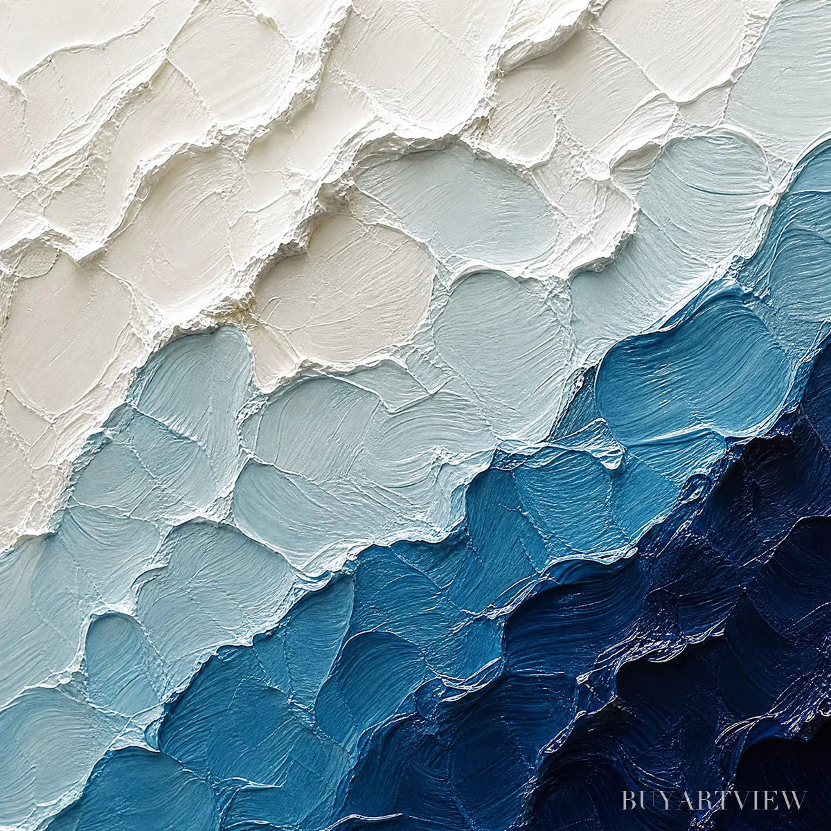 ARTOVITAS Aegean Crest – Textured Abstract Seascape Painting in Blue and White - image 3