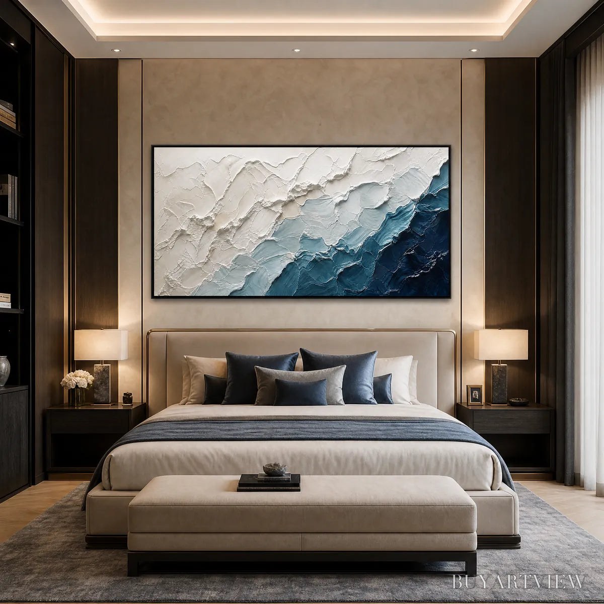 ARTOVITAS Aegean Crest – Textured Abstract Seascape Painting in Blue and White - image 4