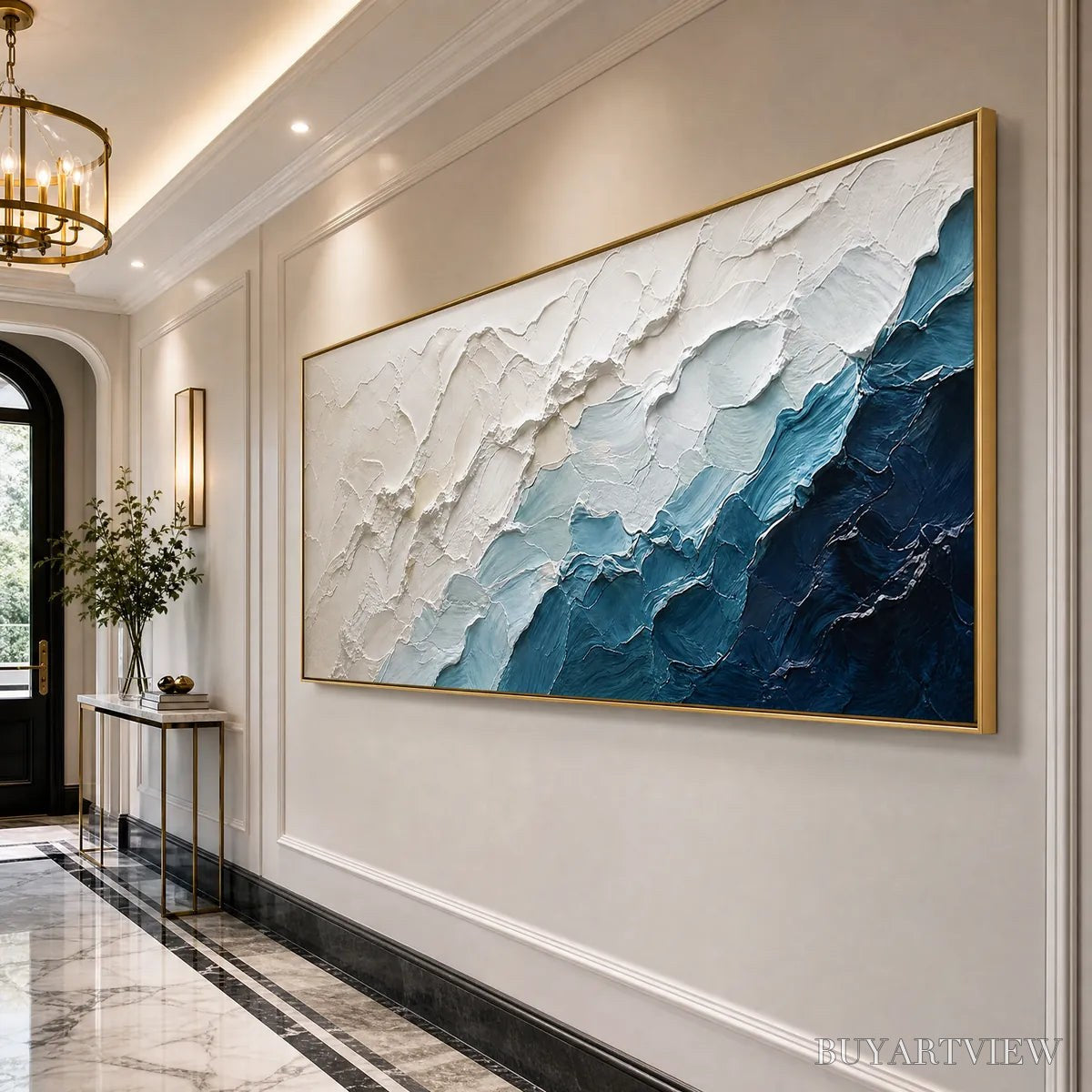 ARTOVITAS Aegean Crest – Textured Abstract Seascape Painting in Blue and White - image 5