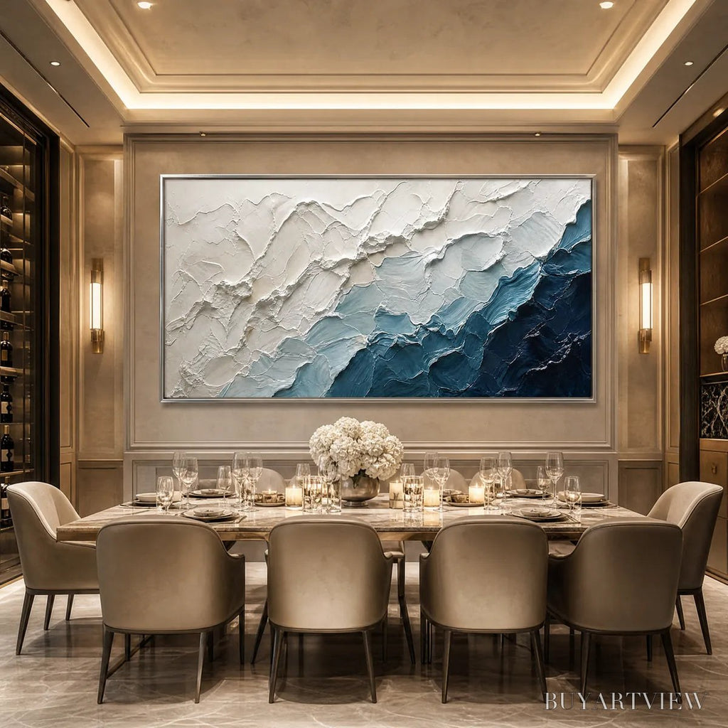 ARTOVITAS Aegean Crest – Textured Abstract Seascape Painting in Blue and White - image 6