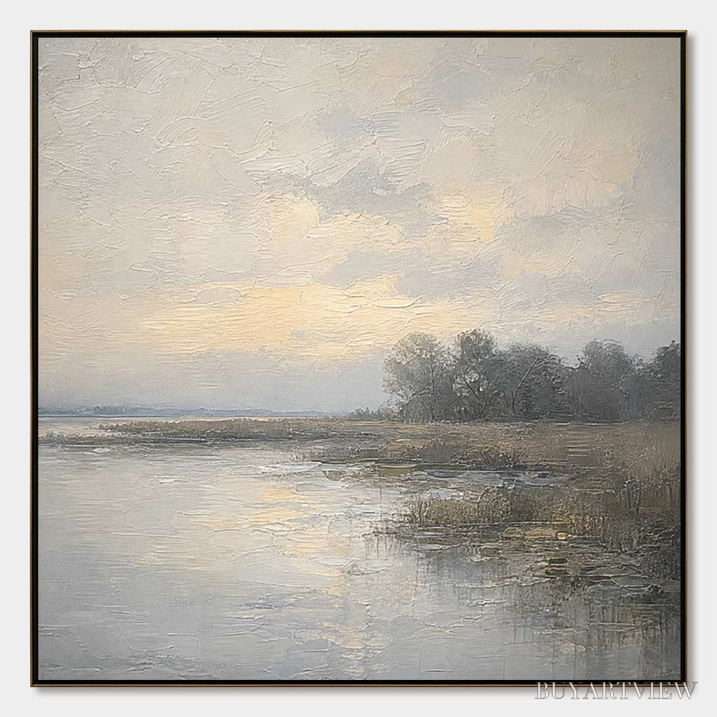 ARTOVITAS Whispering Reeds – Textured Wabi-Sabi Coastal Landscape Painting - image 1