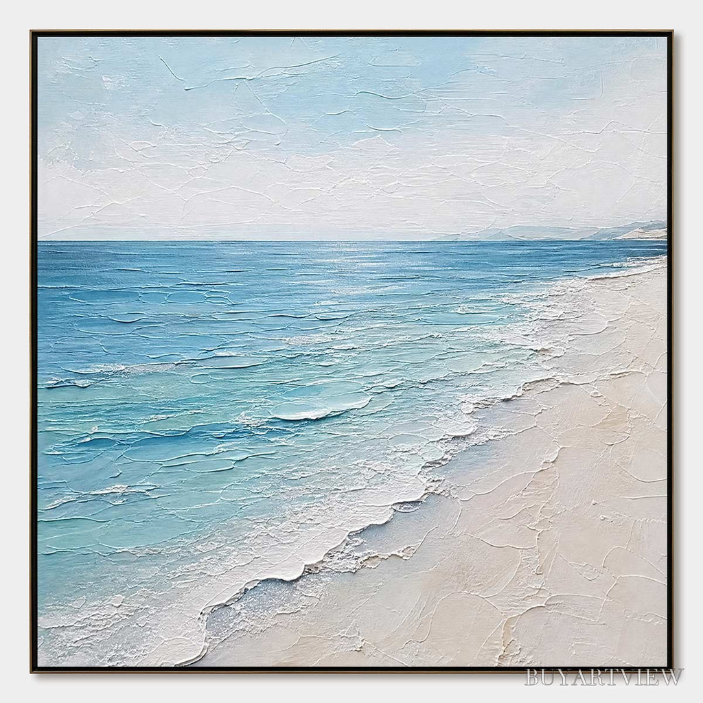 ARTOVITAS Whispering Tide – Textured Minimalist Beach Scene Painting - image 1