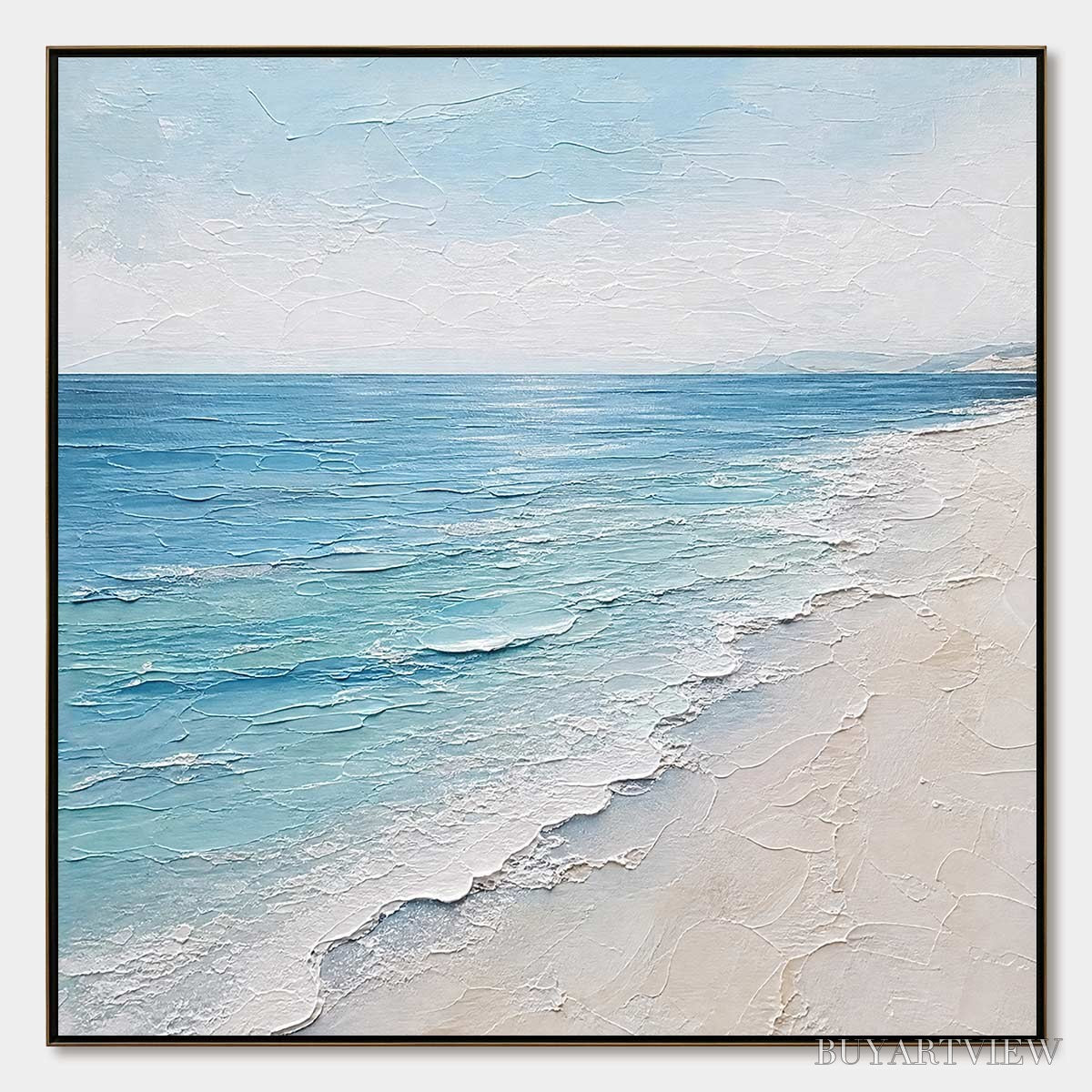 ARTOVITAS Whispering Tide – Textured Minimalist Beach Scene Painting - image 1