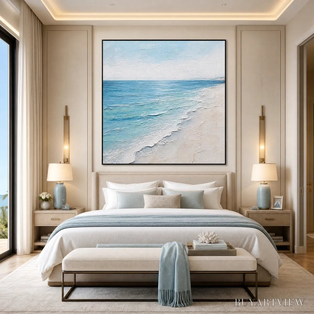 ARTOVITAS Whispering Tide – Textured Minimalist Beach Scene Painting - image 2