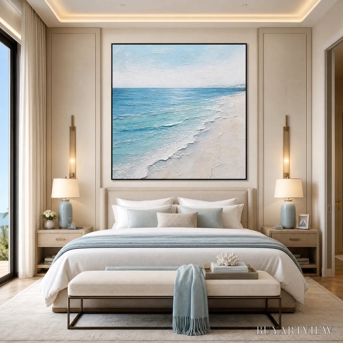 ARTOVITAS Whispering Tide – Textured Minimalist Beach Scene Painting - image 2