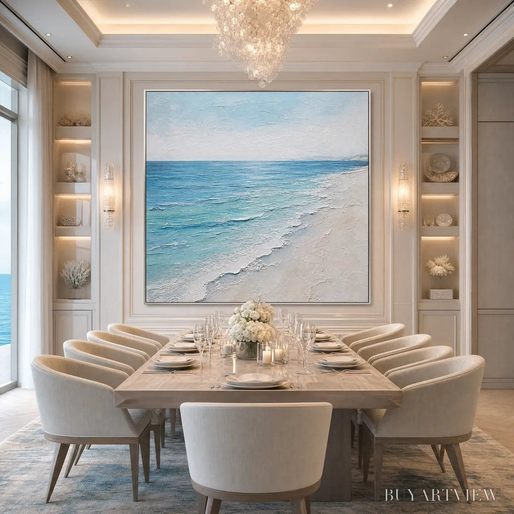 ARTOVITAS Whispering Tide – Textured Minimalist Beach Scene Painting - image 4