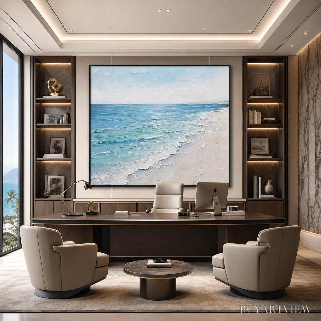ARTOVITAS Whispering Tide – Textured Minimalist Beach Scene Painting - image 5
