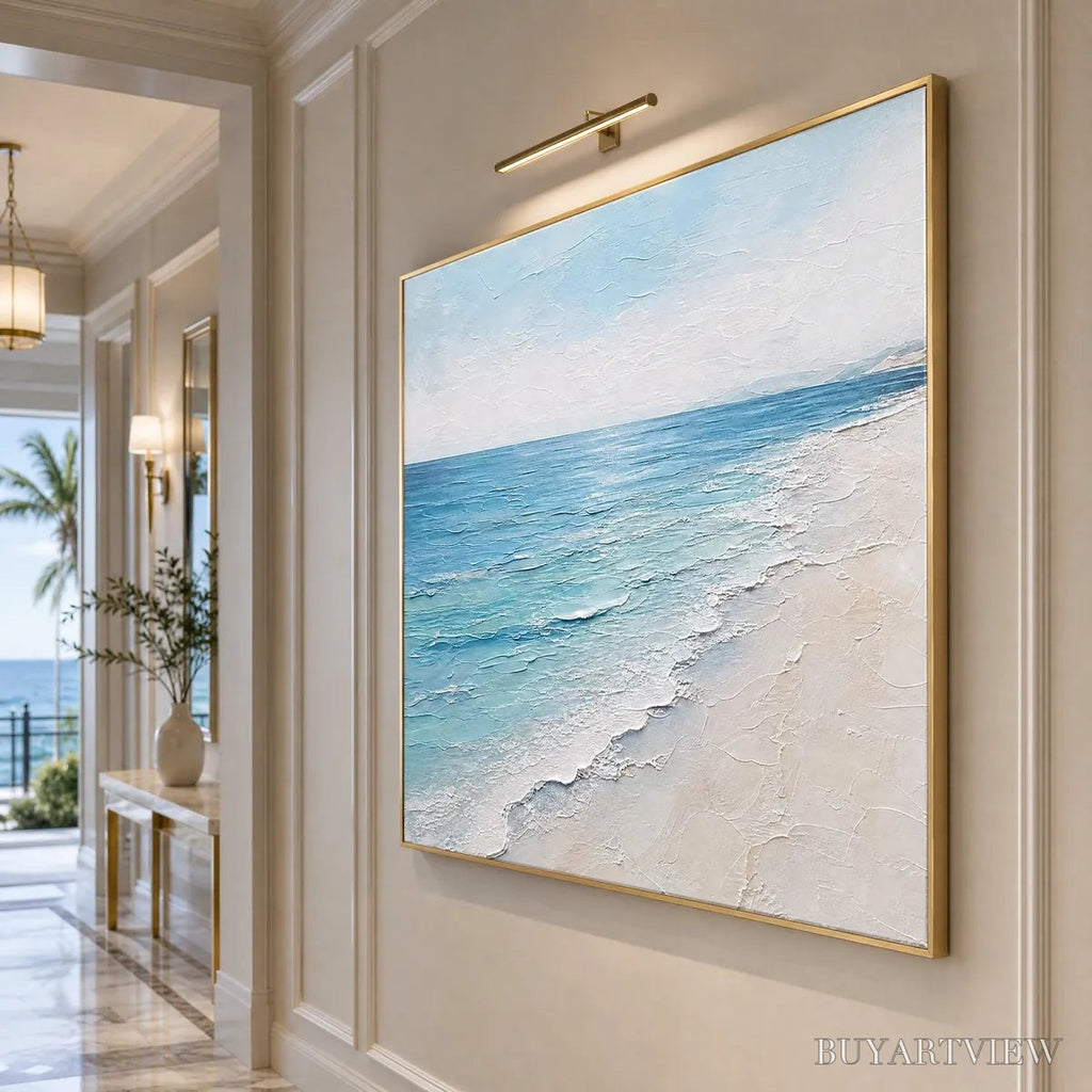 ARTOVITAS Whispering Tide – Textured Minimalist Beach Scene Painting - image 6