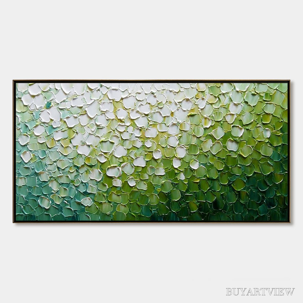 ARTOVITAS Verdant Bloom – Large Green And White Abstract Impasto Painting - image 1