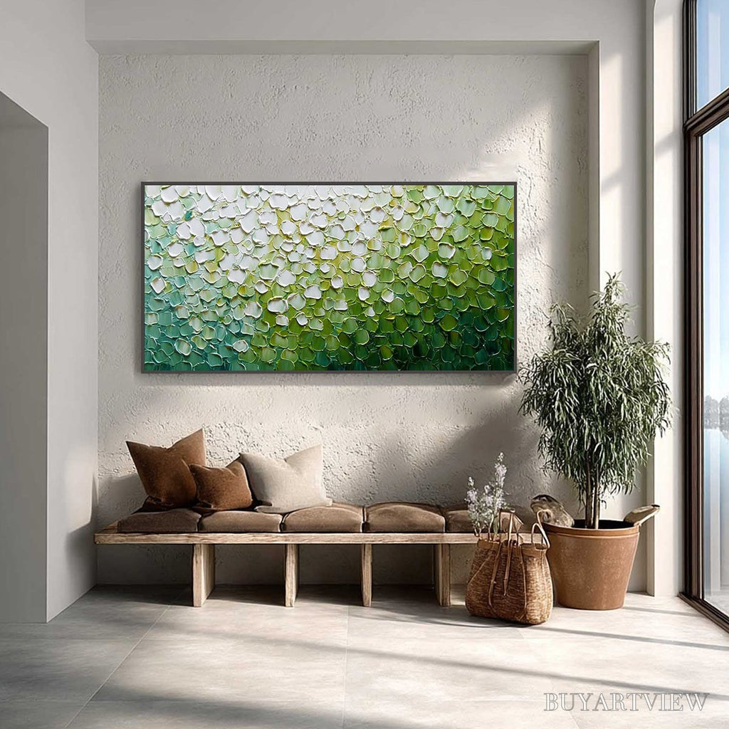 ARTOVITAS Verdant Bloom – Large Green And White Abstract Impasto Painting - image 2