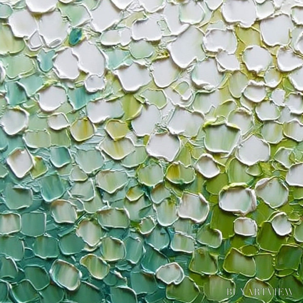 ARTOVITAS Verdant Bloom – Large Green And White Abstract Impasto Painting - image 3