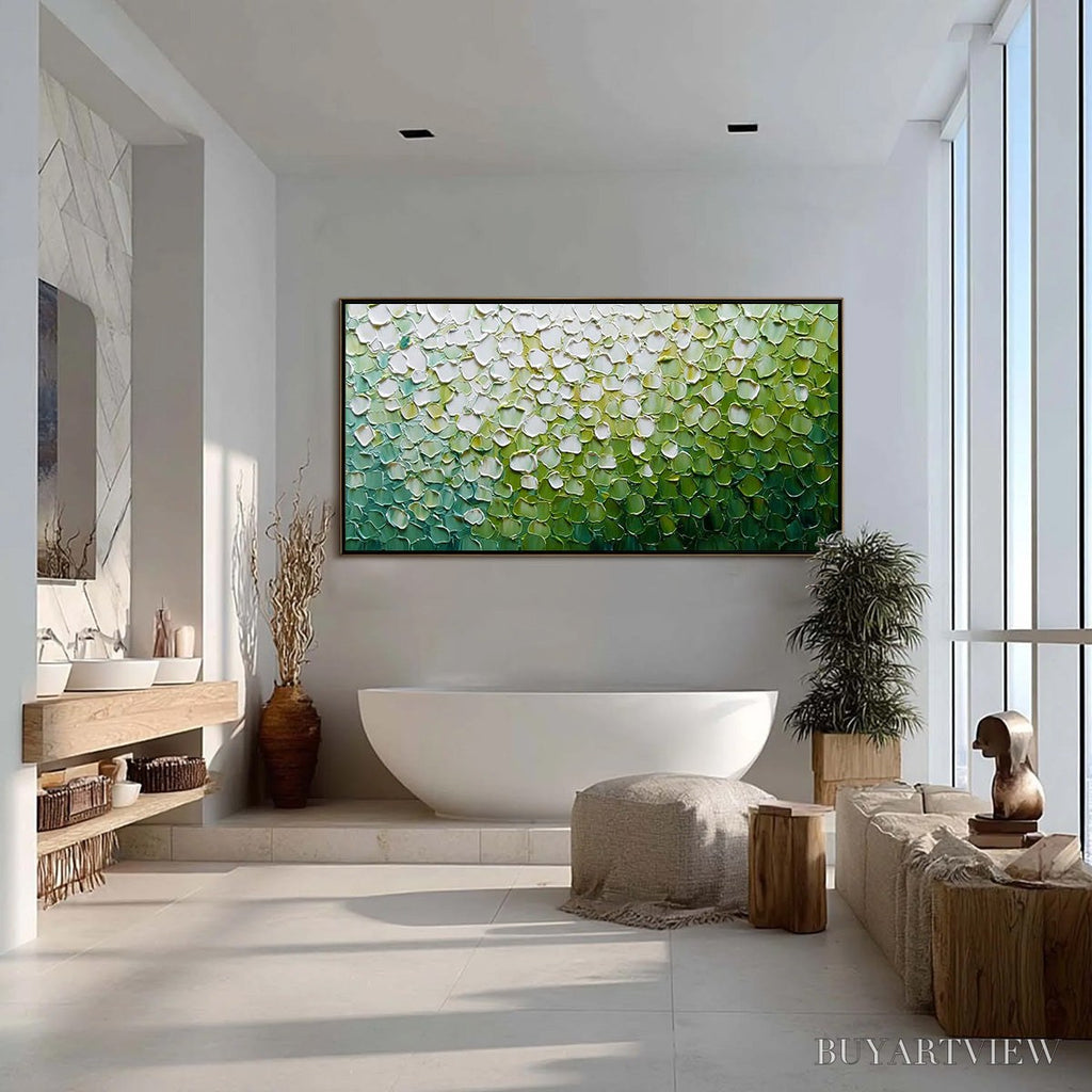 ARTOVITAS Verdant Bloom – Large Green And White Abstract Impasto Painting - image 4