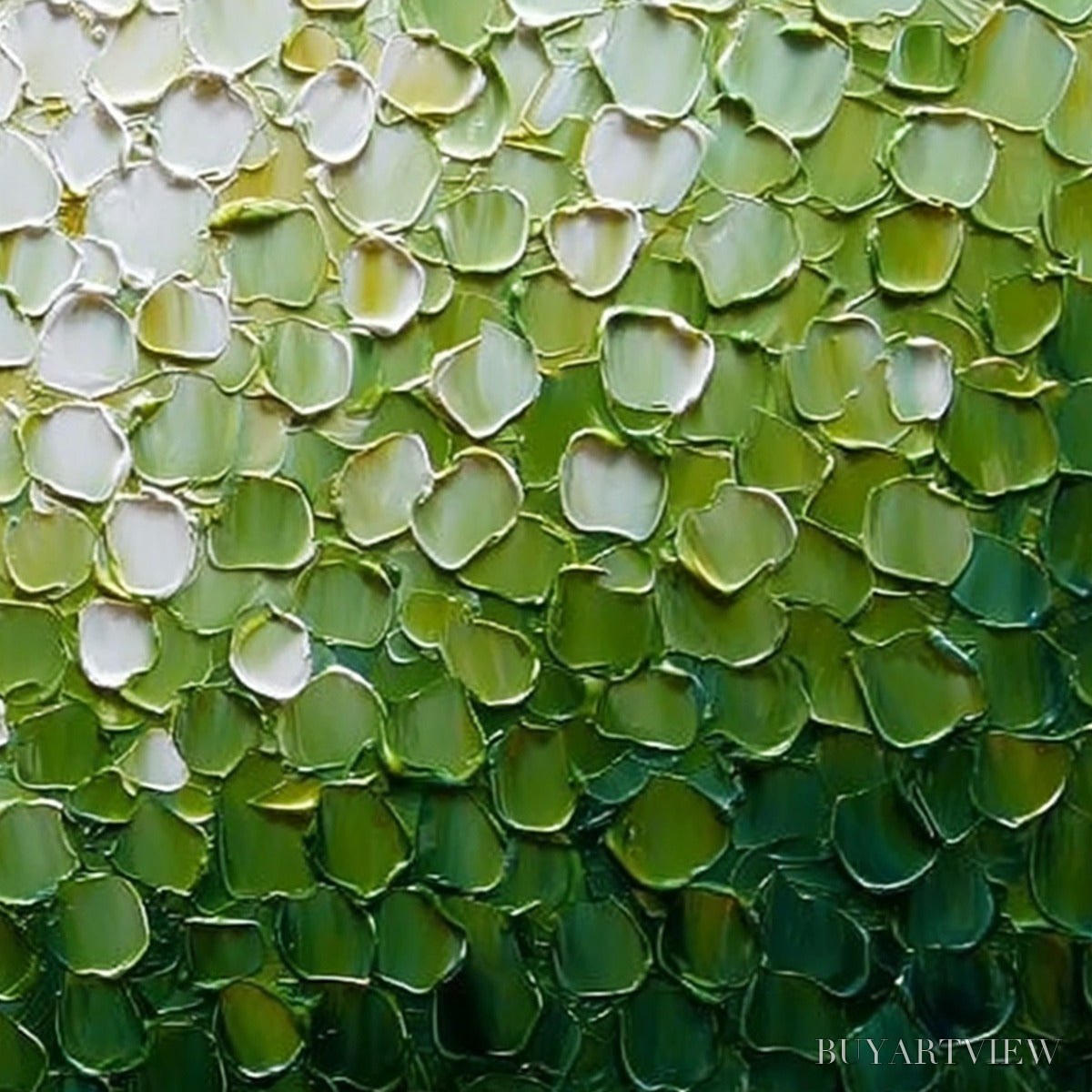 ARTOVITAS Verdant Bloom – Large Green And White Abstract Impasto Painting - image 5