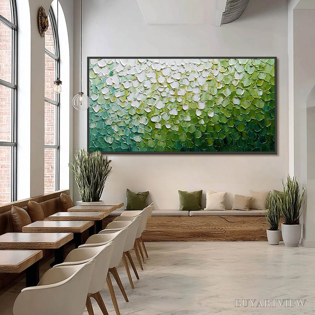 ARTOVITAS Verdant Bloom – Large Green And White Abstract Impasto Painting - image 6