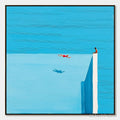 ARTOVITAS Horizon'S Edge – Minimalist Blue Seascape Painting with Figures - image 1