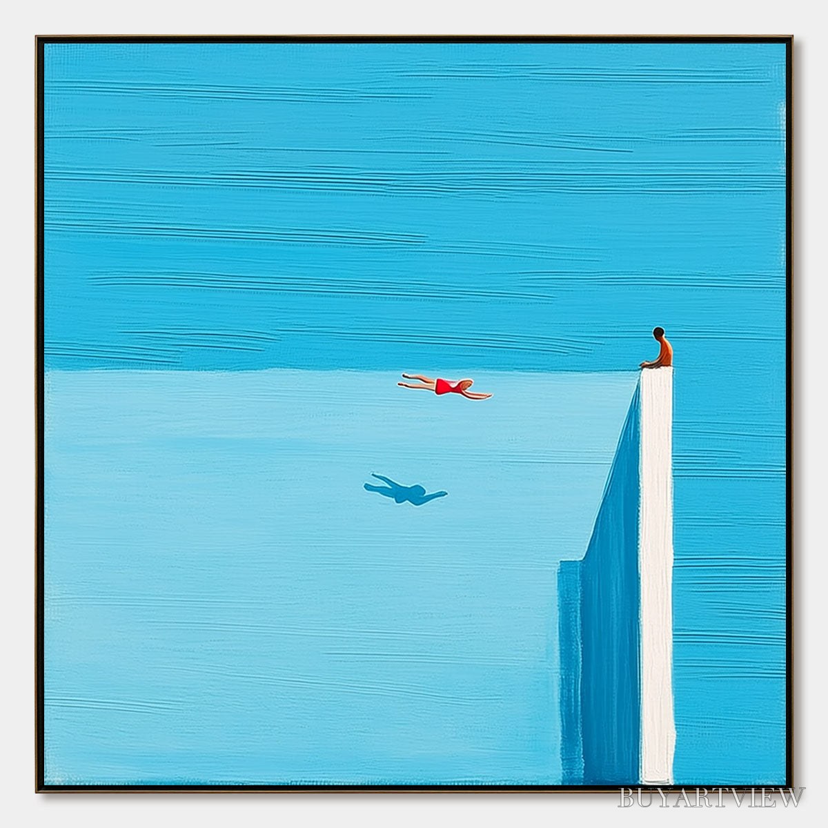 ARTOVITAS Horizon'S Edge – Minimalist Blue Seascape Painting with Figures - image 1